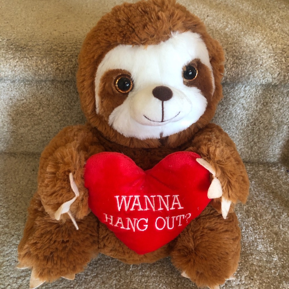 Smart Living Brown Sloth Plush with Red Heart